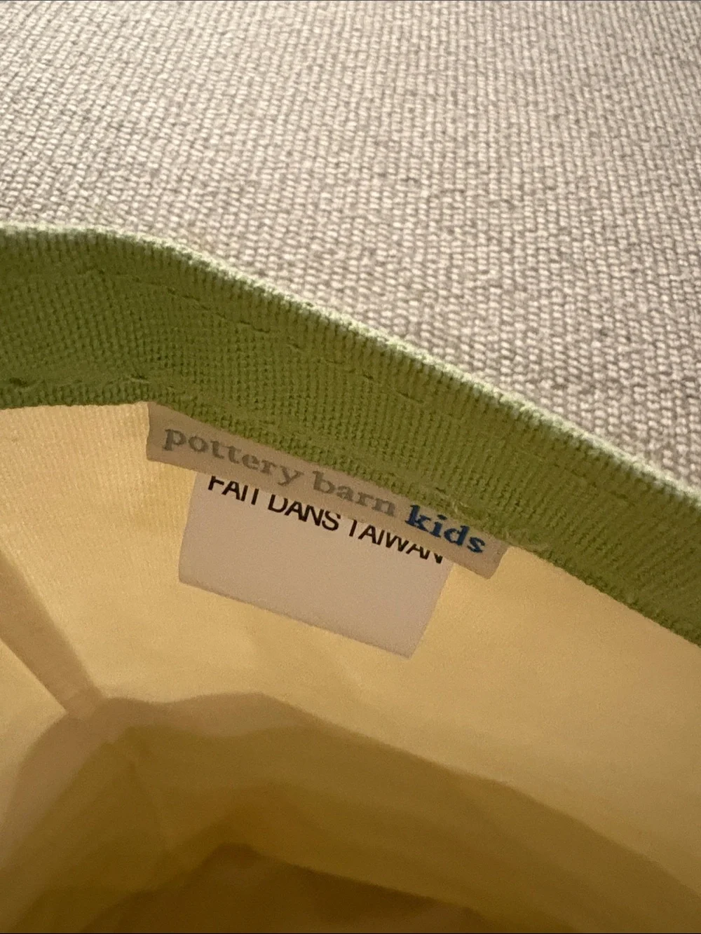 Pottery Barn Kids Green and Cream Canvas Storage Bin 23” tall x 21” wide
